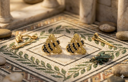 Cercei aur 14k surub - Cercei din Aur Galben 14K "Golden Bee" cu Cristale Galbene și Negre