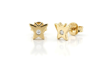 Cercei aur 14k surub - Cercei din Aur Galben 14K "Golden Flutter" – Model Fluture Stilizat cu Zirconia Central