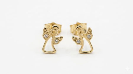Cercei aur 14k surub - Cercei din Aur Galben 14K "Guardian Angel" cu Detalii din Zirconia