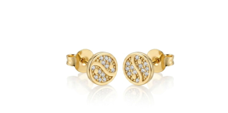 Cercei aur 14k surub - Cercei din Aur Galben 14K "Harmonious Yin Yang" – Model Bănuț cu Pavé de Zirconia