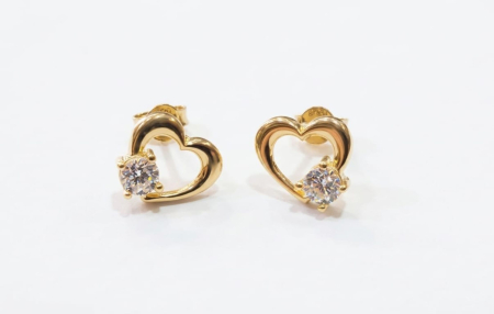 Cercei aur 14k surub - Cercei din Aur Galben 14K "Heart Rhythm" – Contur de Inimă Fluidă cu Zirconia Solitar