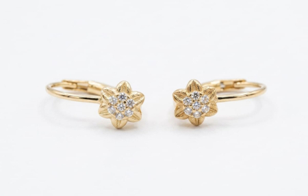 Cercei aur 14k copii - Cercei Din Aur Galben 14K În Formă De Floare Cu Zirconiu