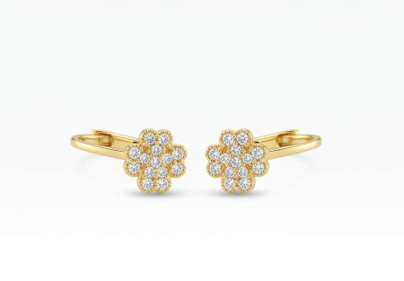 Cercei aur 14k - Cercei din Aur Galben 14K în Formă de Trifoi Pavat cu Zirconii, Model Tortiță 12 mm, 1.50g