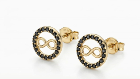 Cercei aur 14k surub - Cercei din Aur Galben 14K "Infinite Halo" cu Zirconia Negru