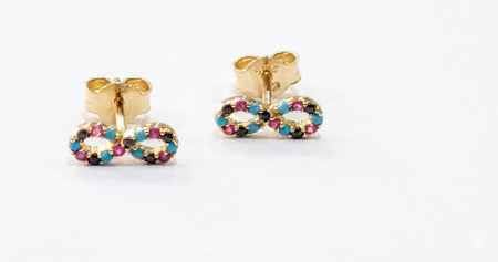 Cercei aur 14k surub - Cercei din Aur Galben 14K „Infinity” cu Pietre Multicolore