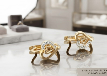 Cercei aur 14k copii - Cercei din Aur Galben 14K Inimă Împletită cu Zirconia | 1.2 gr