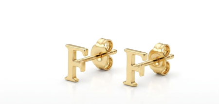 Cercei aur 14k surub - Cercei din Aur Galben 14K "Letter F Initial" – Model Minimalist Personalizat
