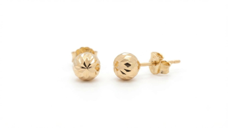 Cercei aur 14k surub - Cercei din Aur Galben 14K, Model Bile Facetate cu Tăieturi Diamantate, 1.14 g