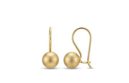 Cercei aur 14k copii - Cercei din Aur Galben 14K, Model Bile Sablate, Opțiune Tortiță