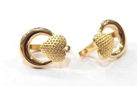 Cercei aur 14k - Cercei din Aur Galben 14K, Model Inel cu Inimă Centrală Granulată, 18 mm, 3.50 g