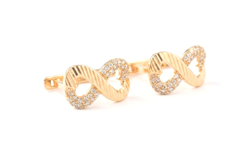 Cercei aur 14k - Cercei din Aur Galben 14K, Model Infinit Dual cu Pavaj Zirconiu și Striații Diamantate, 2 cm, 2.77 g