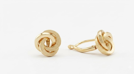 Cercei aur 14k - Cercei din Aur Galben 14K, Model Nod Împletit cu Finisaj Satinat, 15 mm, 1.76 g