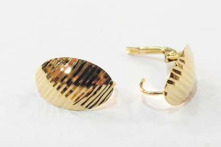 Cercei aur 14k - Cercei din Aur Galben 14K, Model Oval Convex cu Striații Diamantate, 19 mm, 1.94 g