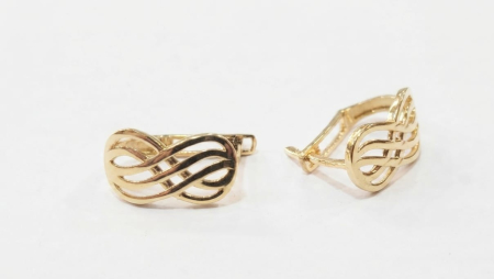Cercei aur 14k - Cercei din Aur Galben 14K, Model Semiverigă cu Împletitură Fluidă și Decupaje, 2 cm, 3.65 g
