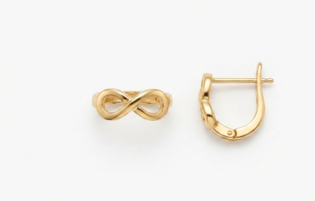 Cercei aur 14k copii - Cercei din Aur Galben 14K, Model Semiverigă Fină cu Infinit Minimalist, 10 mm, 1.34 g