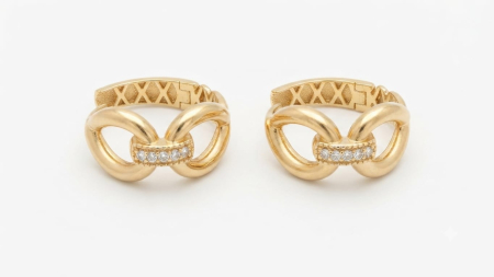Cercei aur 14k - Cercei din Aur Galben 14K, Model Zale Întrepătrunse cu Element Central Pavat cu Zirconiu, 2 cm, 3.40 g