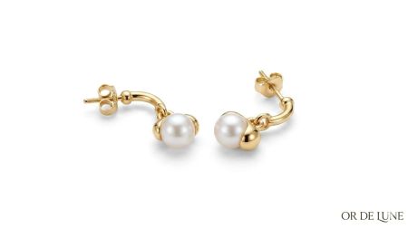 Cercei aur 14k surub - Cercei din Aur Galben 14K "Or de Lune Pearl Drop" – Model Pendul cu Perlă Naturală