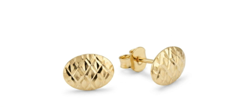 Cercei aur 14k surub - Cercei din Aur Galben 14K "Oval Diamond Cut" – Model Texturat cu Tăietură Diamantată