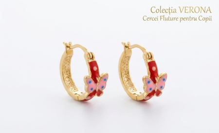 Cercei aur 14k copii - Cercei din Aur Galben 14K pentru Copii | Colecția VERONA Fluture cu Emai