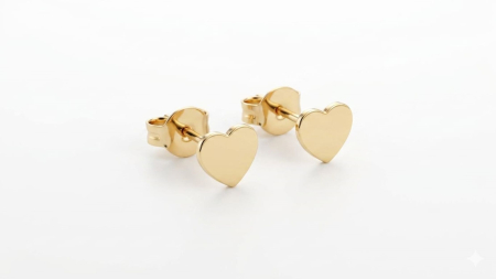 Cercei aur 14k surub - Cercei din Aur Galben 14K "Pure Heart" – Model Minimalist cu Finisaj Lucios
