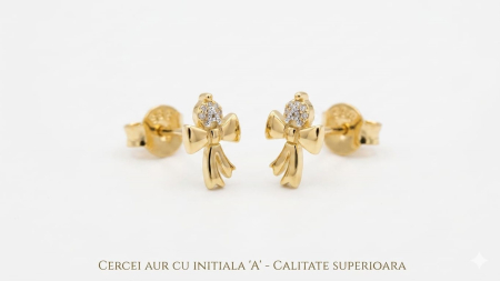 Cercei aur 14k surub - Cercei din Aur Galben 14K  și Fundiță Elegantă