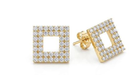 Cercei aur 14k surub - Cercei din Aur Galben 14K "Square Halo" cu Pavé de Zirconia