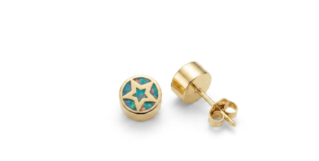 Cercei aur 14k surub - Cercei din Aur Galben 14K "Stellar Opal Disk" – Eleganță Geometrică și Reflexii Magice