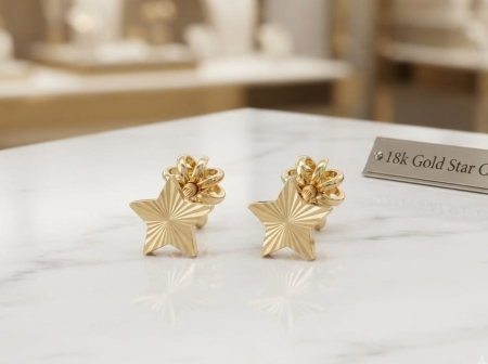 bijuterii aur - Cercei din Aur Galben 14K Steluțe Pline Sunburst | Închidere cu Filet (1 gr)