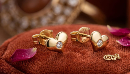 Cercei aur 14k surub - Cercei din Aur Galben 14K "Sweetheart Solitaire" – Model Inimă Bombată cu Zirconia Centr