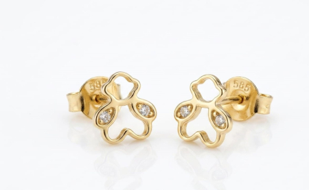 Cercei aur 14k surub - Cercei din Aur Galben 14K "Teddy Silhouette" – Model Ursuleț Decupat cu Cristale Zirconia