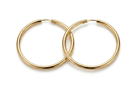 bijuterii aur - Cercei din Aur Galben 14K Tip Creole Rotunzi Clasici, Model Tubular