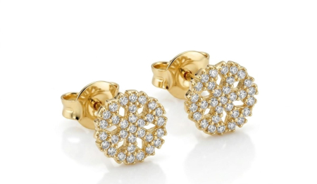 Cercei aur 14k surub - Cercei din Aur Galben 14K "Winter Glow" – Model Fulg de Nea cu Pavé de Zirconia