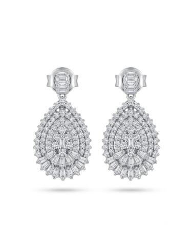 Cercei argint - Cercei Drop din Argint 925 – Model Lacrimă Art Deco cu Mozaic din Zirconiu