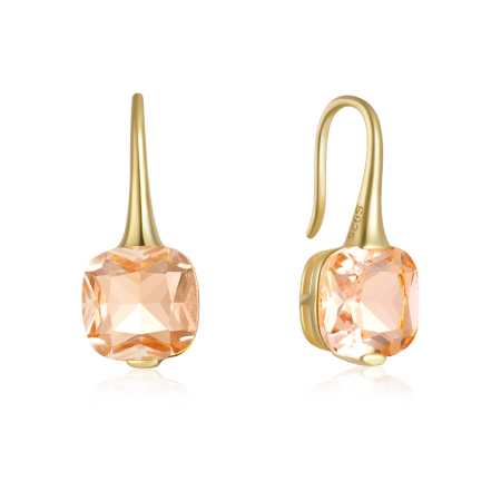 Cercei argint - Cercei Drop din Argint 925 Placat cu Aur, Cristal Cushion Champagne
