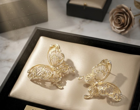 Cercei argint - Cercei Fluture Tridimensionali din Argint 925 Bicolor – Eleganță Dantelată și Delicatețe Absolută