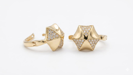 Cercei aur 14k - Cercei Geometrici din Aur Galben 14K cu Cristale Zirconia