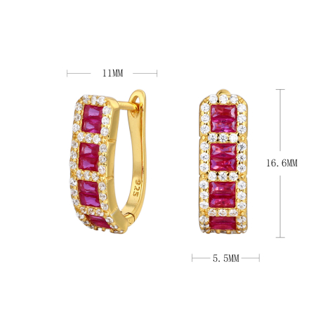 Bijuterii argint 925 - Cercei Huggie „Ruby Glamour” din argint 925 placați cu aur