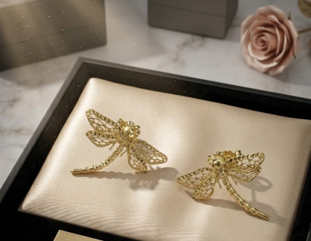 Cercei argint - Cercei Libelulă din Argint 925 Placat cu Aur – Eleganță Filigranată și Delicatețe Inspirată din Natură