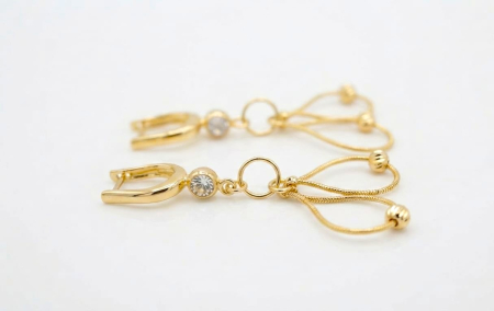 Cercei aur 14k - Cercei Lungi Aur Galben 14K 3.76g | Bucle Lanțuri și Zirconiu 6cm