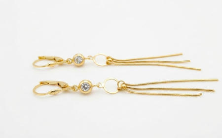 Cercei aur 14k - Cercei Lungi Aur Galben 14K 3.93g | Lanțuri Triplu Franjur și Zirconiu 6cm