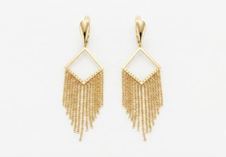 Cercei aur 14k - Cercei Lungi Aur Galben 14K 5g | Model Romb cu Franjuri din Lanțuri 7cm