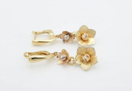 Cercei aur 14k - Cercei Lungi Aur Multicolor 14K 3.35g | Model Flori și Tortiță Englezesc 4cm