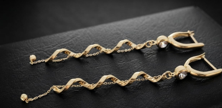 Cercei aur 14k - Cercei Lungi Candelabru din Aur Galben 14K cu Spirală și Lanțuri Mobile – 2.87g, 7.5cm