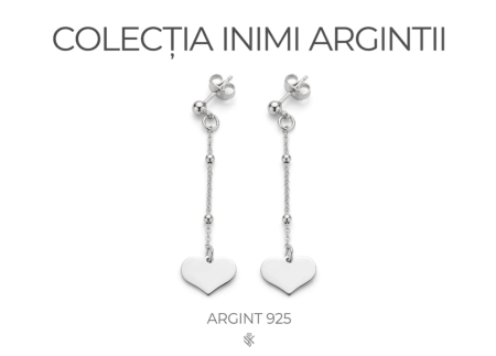 Cercei argint - Cercei Lungi din Argint 925 – „Colecția Inimi Argintii” cu Lănțișor și Bobițe