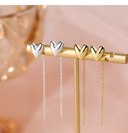 Cercei argint - Cercei Lungi din Argint 925 Placat cu Aur – Golden Heart Threaders