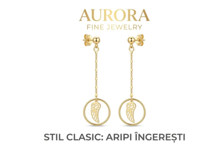Cercei argint - Cercei Lungi din Argint 925 Placați cu Aur Aurora – Model Aripi Îngerești în Cerc