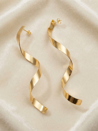 Cercei argint - Cercei Lungi din Argint 925 Placați cu Aur cu Design Spiralat Flowing Ribbon – Opulență și Dinamică Modernă