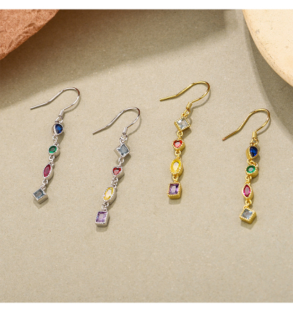 Cercei argint - Cercei Lungi Din Argint 925 Rainbow Candy Drop