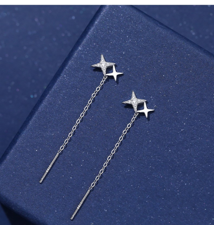Cercei Lungi din Argint 925 Rodiat – Model "North Star" Threader cu Zirconiu [1]