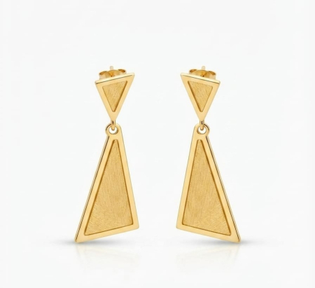 Cercei argint - Cercei Lungi din Argint 925 Triangle Move, Placați cu Aur, Textură Satinată, 4 cm